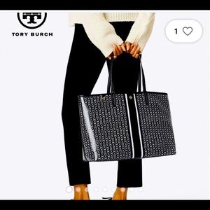 Tory Burch Gemini Link Black/Navy tote with matching wallet